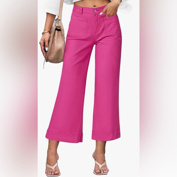Luvamia Pants - NWT luvamia Vibrant Pink Flared Stretch Denim Pants Size Large